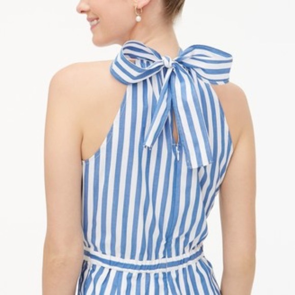 J.Crew Factory Blue Striped Sleeveless Tie back Halter Back Zip Jumpsuit… - Picture 2 of 11